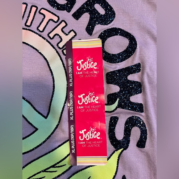 NWT Justice t-shirt. Kindness Grows From Within. Lavender with sparkles. XL PLUS - Picture 9 of 9